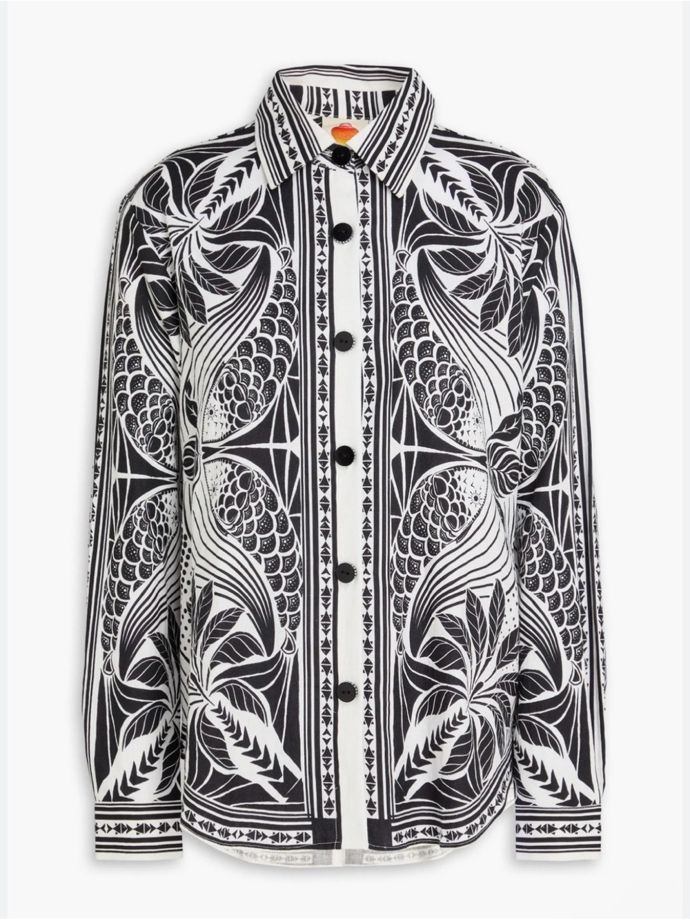 Farm Rio Off-White Monochrome Elegance Scarf Shirt Size S